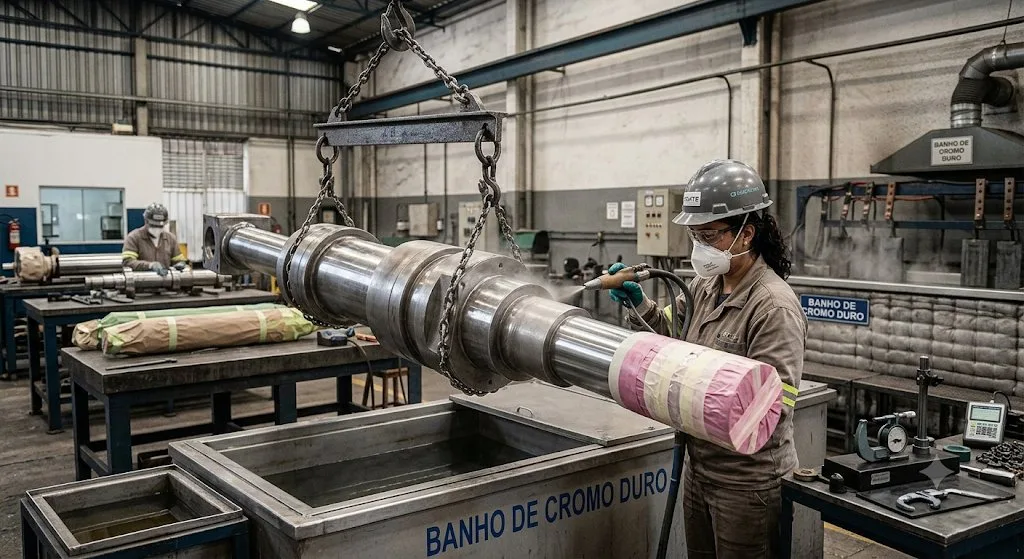 Cromo duro em cilindros industriais aplicado pela Salete Cromo Duro
